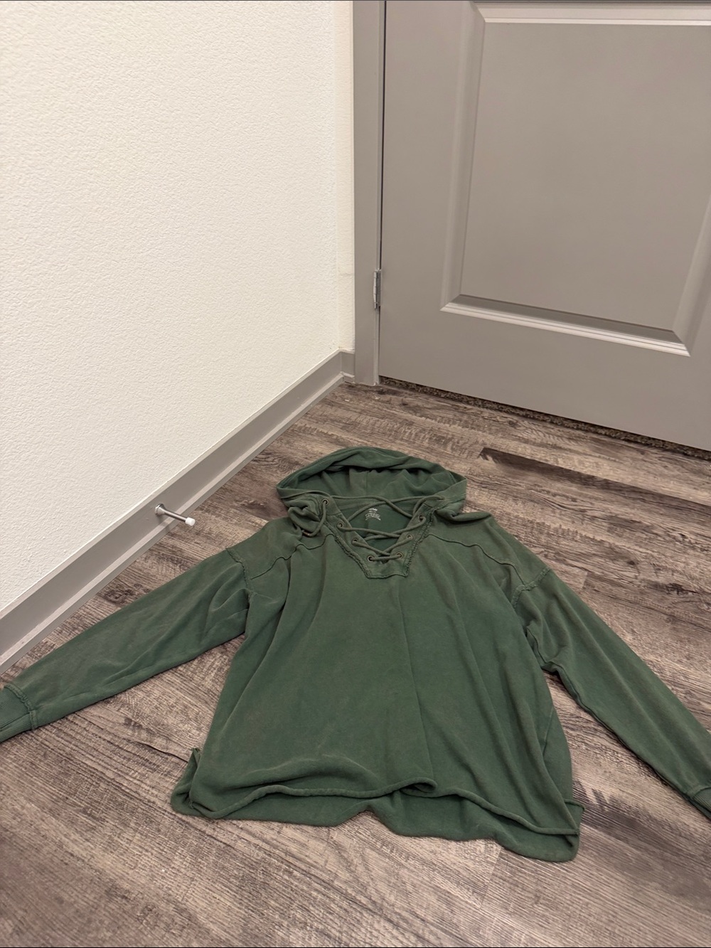 aerie Olive Green Lace-Up Hooded Pullover